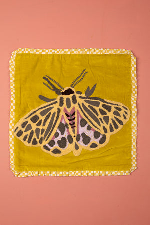 Seconds Ochre Embroidered Moth Velvet Cushion Cover