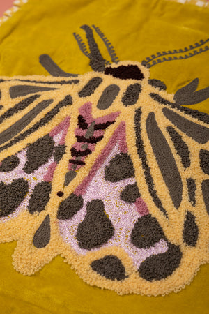 Seconds Ochre Embroidered Moth Velvet Cushion Cover