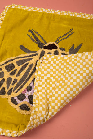 Seconds Ochre Embroidered Moth Velvet Cushion Cover