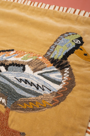 Seconds Ecru Embroidered Duck Velvet Cushion Cover