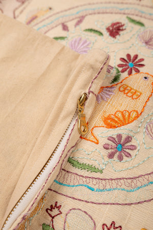Seconds White Embroidered Bird Cushion Cover