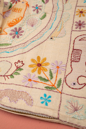 Seconds White Embroidered Bird Cushion Cover