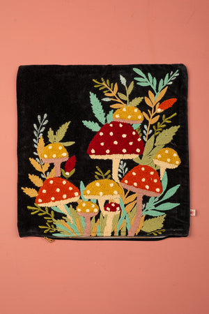 Seconds Black Embroidered Toadstools Cushion Cover