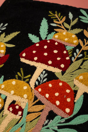Seconds Black Embroidered Toadstools Cushion Cover