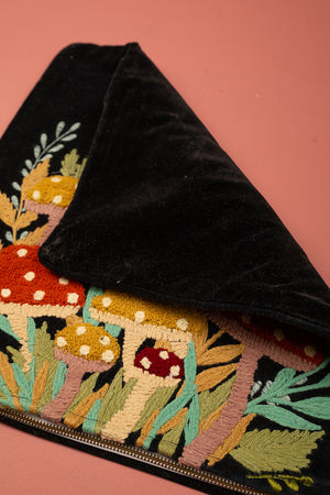 Seconds Black Embroidered Toadstools Cushion Cover