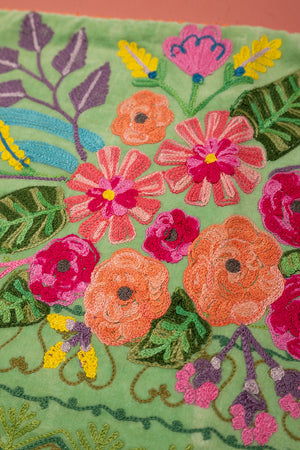 Seconds Sage Green Floral Embroidered Cushion Cover