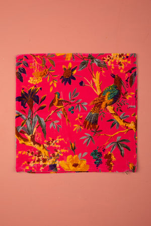Seconds Coral Bird of Paradise Cotton Velvet Cushion Cover
