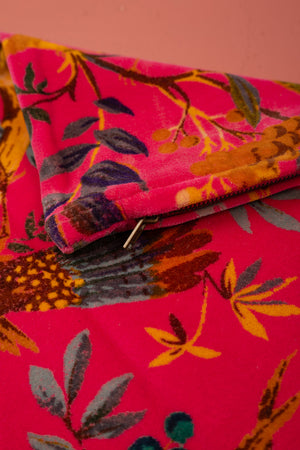 Seconds Coral Bird of Paradise Cotton Velvet Cushion Cover