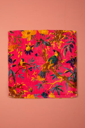 Seconds Coral Bird of Paradise Cotton Velvet Cushion Cover