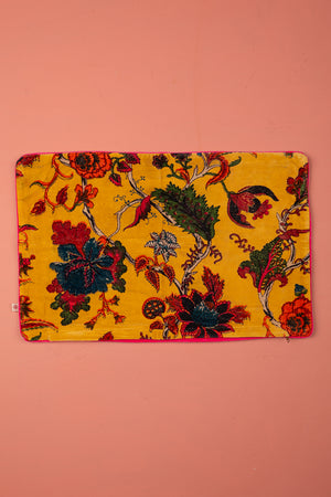 Seconds Mustard Floral Cotton Velvet Cushion Cover