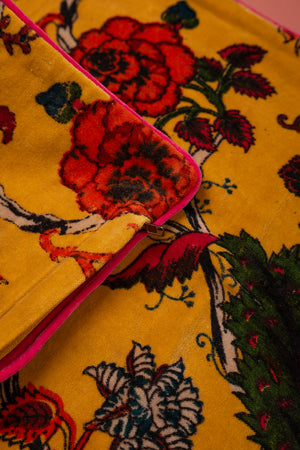 Seconds Mustard Floral Cotton Velvet Cushion Cover
