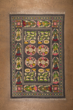 Seconds Large Safie Printed Rug with Suzani Embroidery