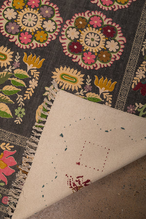 Seconds Large Safie Printed Rug with Suzani Embroidery