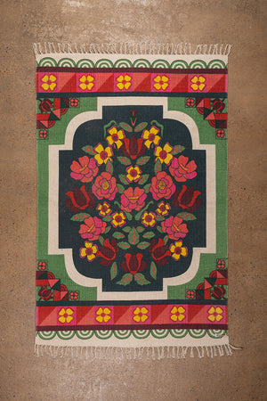 Seconds Geraldine Dark Green Rose Bouquet Rug