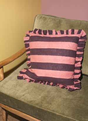 Coral & Plum Block Print Cotton Cushion Cover