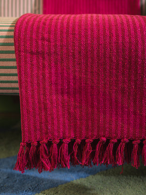 Red & Pink Recycled Cotton Striped Throw