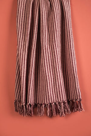 Plum & Dusty Rose Recycled Cotton Striped Throw