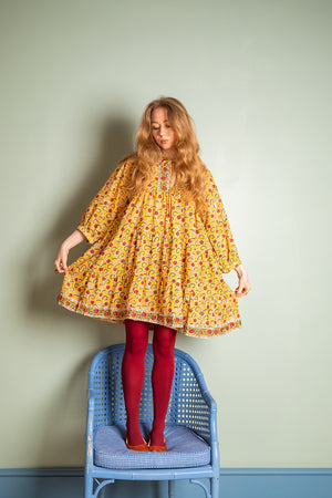 Elizabeth Mustard & Red Hand Block Printed Cotton Tunic