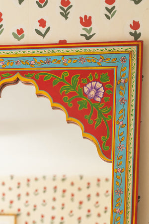 Red & Blue Hand Painted Arched Mirror