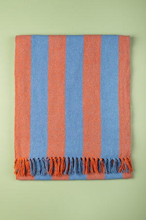 Pale Blue & Orange Midi Stripe Recycled Cotton Throw