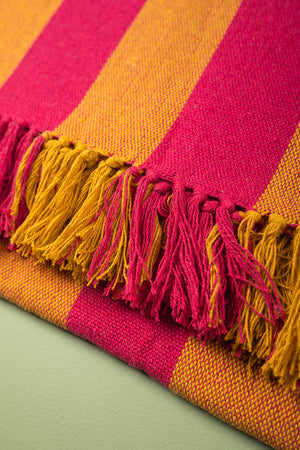 Yellow & Fuchsia Midi Stripe Recycled Cotton Throw
