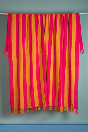 Yellow & Fuchsia Midi Stripe Recycled Cotton Throw