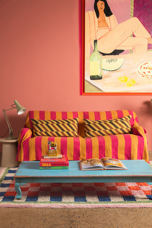 Yellow & Fuchsia Midi Stripe Recycled Cotton Throw