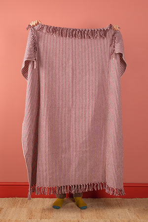 Plum & Dusty Rose Recycled Cotton Striped Throw