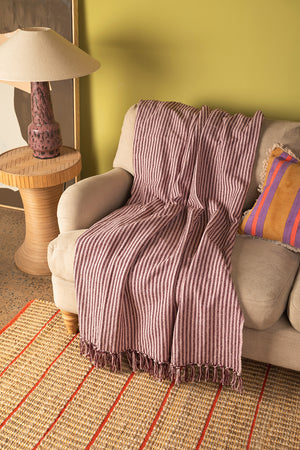 Plum & Dusty Rose Recycled Cotton Striped Throw