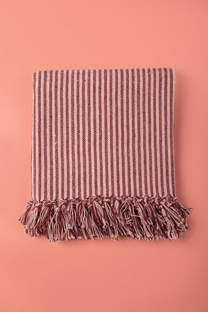 Plum & Dusty Rose Recycled Cotton Striped Throw