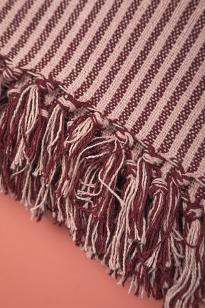 Plum & Dusty Rose Recycled Cotton Striped Throw