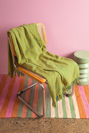 Yellow & Green Recycled Cotton Striped Throw