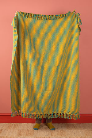 Yellow & Green Recycled Cotton Striped Throw