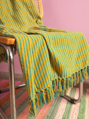 Yellow & Green Recycled Cotton Striped Throw