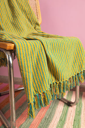 Yellow & Green Recycled Cotton Striped Throw