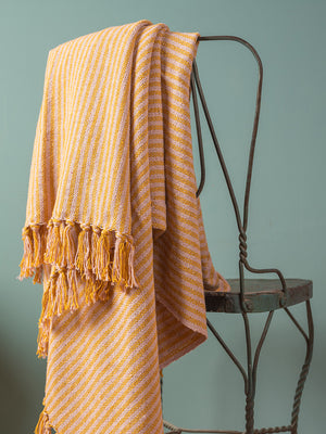 Pale Pink & Mustard Recycled Cotton Striped Throw