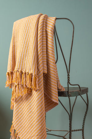 Pale Pink & Mustard Recycled Cotton Striped Throw