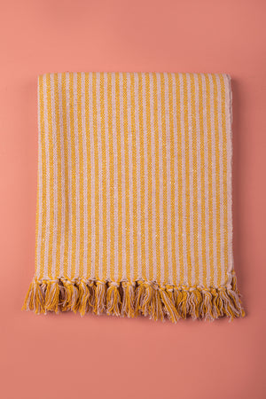 Pale Pink & Mustard Recycled Cotton Striped Throw