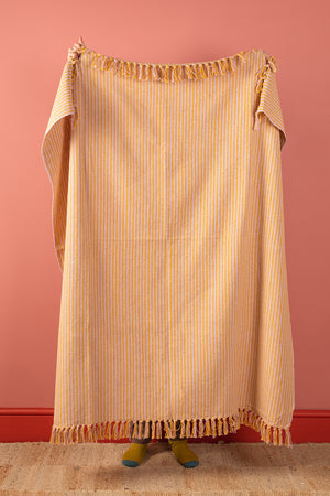 Pale Pink & Mustard Recycled Cotton Striped Throw