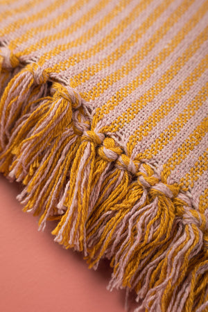 Pale Pink & Mustard Recycled Cotton Striped Throw