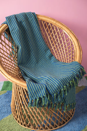 Green & Blue Recycled Cotton Striped Throw