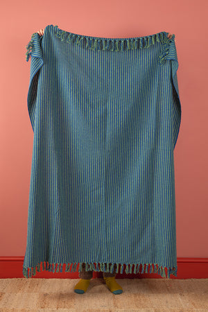 Green & Blue Recycled Cotton Striped Throw