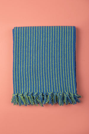 Green & Blue Recycled Cotton Striped Throw