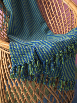 Green & Blue Recycled Cotton Striped Throw