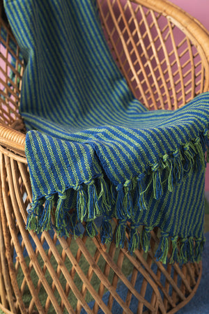 Green & Blue Recycled Cotton Striped Throw