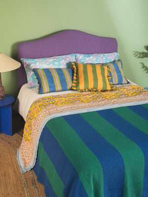 Blue & Green Recycled Cotton Wide Stripe Throw