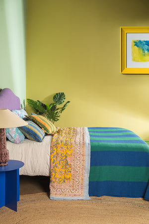 Blue & Green Recycled Cotton Wide Stripe Throw