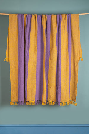 Lilac & Yellow Recycled Cotton Wide Stripe Throw