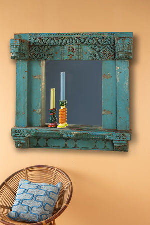 Carved Vintage Blue Wall Mirror