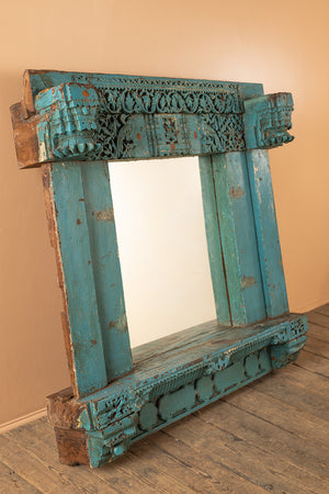 Carved Vintage Blue Wall Mirror